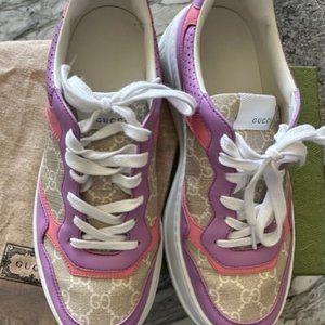 Gucci Women's GG Sneakers Pink and Purple Leather Trim